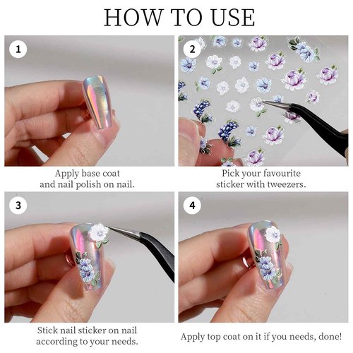 FANDAMEI Flower Nail Stickers, Nail Decals, 7 Sheets 5D Embossed Nail Stickers for Nail Art, 10 PCS Self-Adhesive Nail Art Sticker, Floral Nail Decorations for Girls, Women