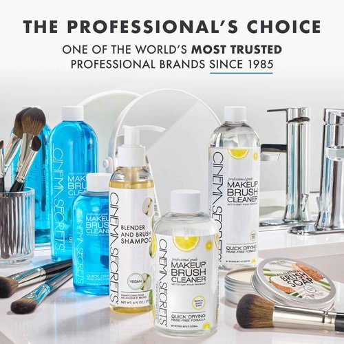 Cinema Secrets Original Makeup Brush Cleaner Kit - Professional Cleanser + Cleansing Tin for Makeup Brushes - Quick-Drying, Rinse-Free Formula - Removes Stubborn Waterproof Make Up - Lemon (8 fl oz)