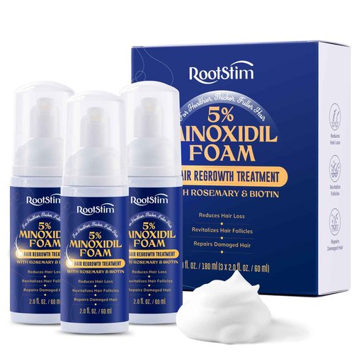 RootStim 5% Minoxidil Foam for men and women, Extra Strength Hair Regrowth Treatment for Thinning Hair and Hair Loss, Hair Follicle Health – Thicker, Fuller Hair Growth Solution 6 FL.OZ