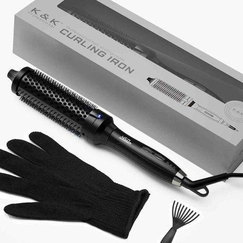 K&K Thermal Brush, Negative Ion 1 1/2 Inch Heated Curling Brush with Ceramic Tourmaline for Blowout Look, Multi Temperature Thermal Round Brush Dual Voltage for Traveling