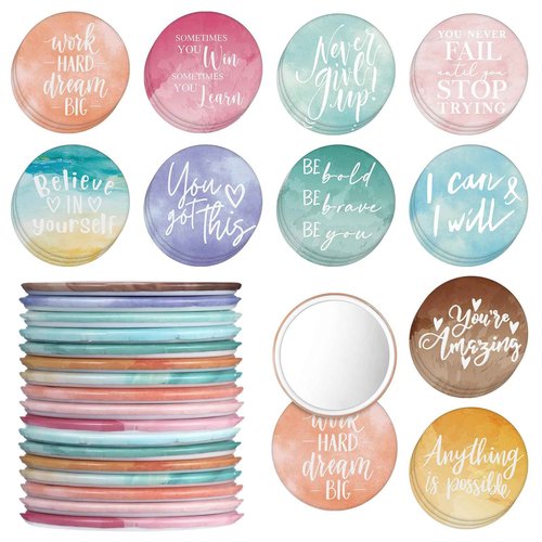 Kigley 30 Pcs Operation Christmas Bulk Gifts Inspirational Compact Mirrors Bulk Gifts 2.76 Inch Small Portable Purse Pocket Mirrors for Operation Christmas Charity Box Fillers