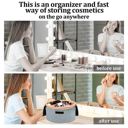 Barrel Drawstring Makeup Bag Large Travel Makeup Bag,Portable Large Capacity Cosmetic Bag Toiletry Organizer for Travel Accessories Make Up Essentials and Hair Product,Gifts for Women (greyish blue)