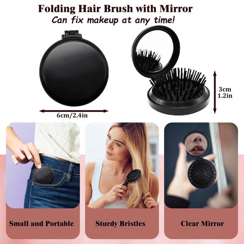 Travel Makeup Brush Set–Mini Makeup Brushes for Foundation, Powder, Eyeshadow, Blush, Contour, Concealer with Case, Silicone Brush Cleaner & Mini Hair Brush with Mirror–Perfect for Travel & Daily Usez