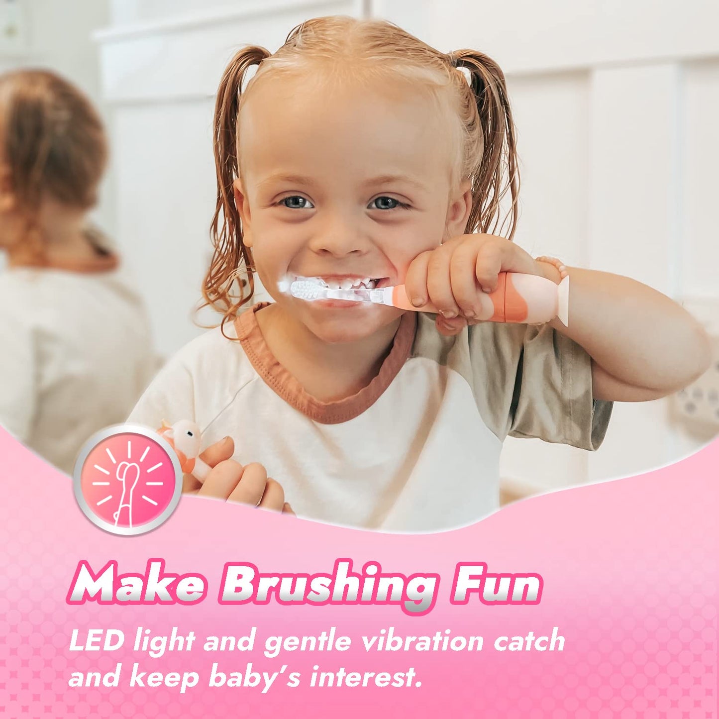 Papablic Toddler Sonic Electric Toothbrush for Ages 1-3 Years, Baby Electric Toothbrush with Cute Unicorn Cover and Smart LED Timer, 4 Brush Heads (Doris)