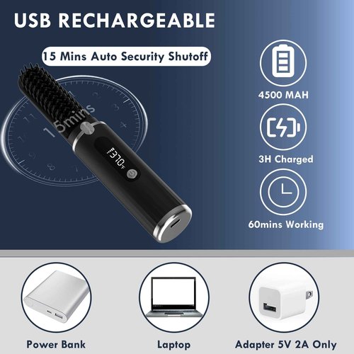 Viuyougor Beard Straightener for Men, Cordless Portable Heated Beard Straightening Comb with LCD, Beard and Hair Straightener Brush Hot Comb, Anti-Scald & Automatic Shut-Off, Portable for Travel