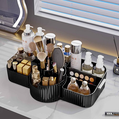 Aieyaki Rotating Makeup Organizer Cosmetic Display Case, Used for Vanity Makeup Brushes, Lipstick, Perfume and Various Skin Care Products - Spacious and Fashionable Storage Solution (Black)