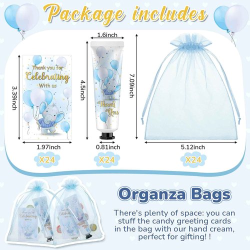 Swiffen 24 Sets Baby Shower Hand Cream Bulk Blue Elephant Shower Favors Bridal Thank You Appreciation Hand Cream for Guests Travel Size Lotion with Organza Bags