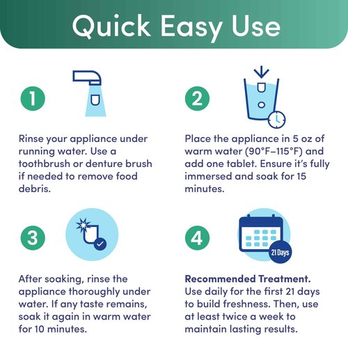 Denttach Clean Retainer Cleaner Tablets, Denture Cleaning Tablets, Maximum Strength Denture Cleaner for Ultra Fresh Dentures, Night Guard Cleanser, Eliminates Stains, Peppermint 104 Count Pack of 2