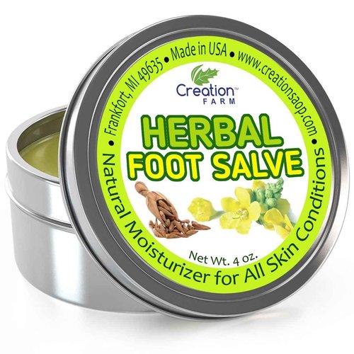 Foot Salve - Large 4 Oz Tin of Herb Foot Balm Cream Ointment - Mejor cuidado de Los pies With Peppermint & Tea Tree by Creation Farm
