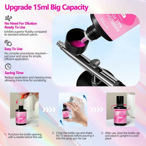 QUEVINA 16 Colors Airbrush Gel Nail Polish Set – Safe, Odorless Formula for Stunning Baby Boomer Nail Art – No Dilution Needed, Long-Lasting & Vibrant Shades 16X15ml