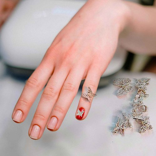 100 PCS Butterfly Nail Charms - Gold, Silver, 3D for Acrylic Nails