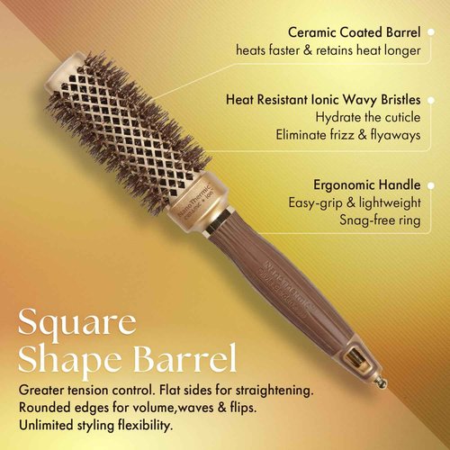 Olivia Garden NanoThermic Ceramic + Ion Square Shaper Thermal Hair Brush - Not Electrical - Professional Blowout Brush for Normal to Thick Hair - 1.125"-Diameter Barrel - NT-S30