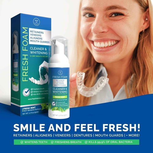 Aligner & Retainer Cleaner Foam – Dry Mouth Relief, Compatible with Invisalign, Aligners, Retainers, Mouth Guards, Night Guards, Veneers, Whitens, Freshens, 3% Hydrogen Peroxide, Mint - 50ml, 2 PC