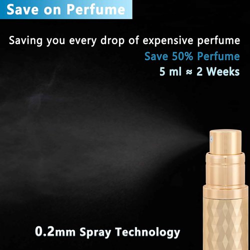 Qavhun Travel Perfume Atomizer Bottle Refillable - 2-Pack 5ml Leakproof Fragrances Perfume Atomizer, Portable Perfume Sprayer, Perfume Refillable Bottle for Traveling (Black & Gold)