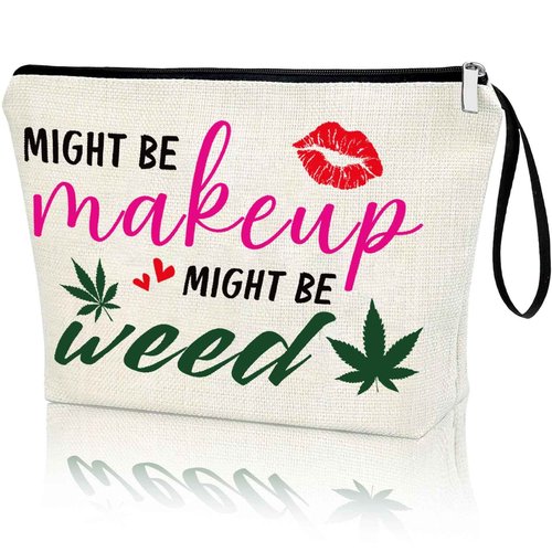 Creakraft Funny Green Leaf Makeup Bag Humor Leaves Travel Cosmetic Pouch Gifts for Women Friends BFF Girls Toiletry Make Up Bag Fun Present Birthday Graduation Christmas