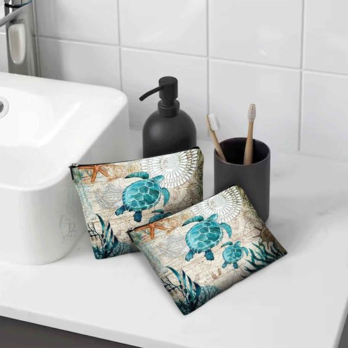 Braytow Sea Ocean Turtle Makeup Bag Travel Portable Cosmetic Pouch Waterproof Toiletry Organizer Storage Bag Zipper Pouch For Women Girls