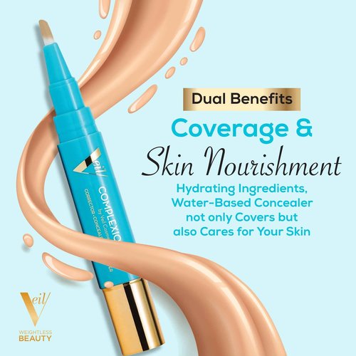 Veil Cosmetics - Complexion Fix Concealer - Liquid Concealer for Under Eye + Dark Circles - Highlight, Contour, Correct - Anti-Aging - Vegan Makeup Pen - Hydrating Lightweight (4N Tan Neutral)