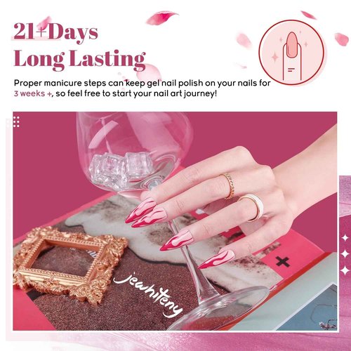 JEWHITENY 45PCS Gel Nail Polish Kit with U V Light LED Nail Lamp And 2 Bottle of 10ML Top Coat Base Coat