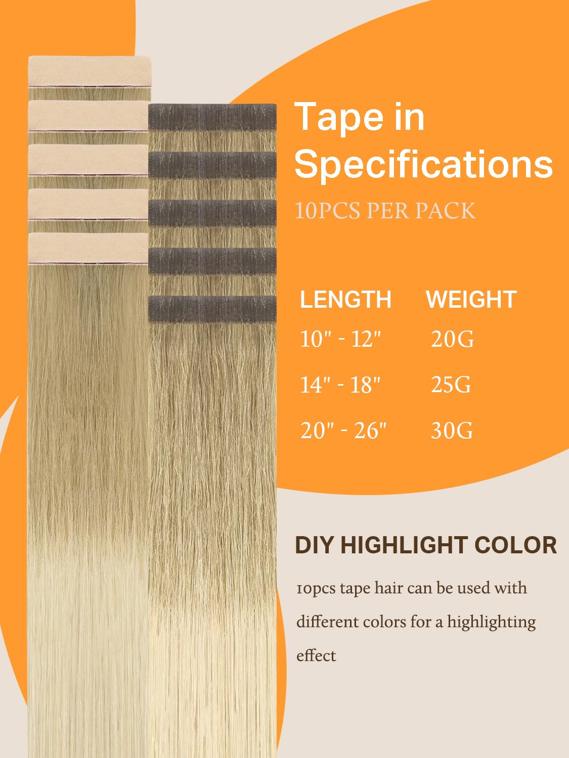 DOORES Tape in Extensions, Light Brown to Golden Platinum Blonde 14 Inch 25g 10pcs, Human Hair Extensions Tape in Remy Straight Hair Real Natural Hair Extensions