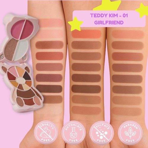 KimChi Chic Teddy Kim Palette - 17 Playful Eyeshadows, 2 Blushes, 2 Highlighters, Cruelty Free Makeup Palette, Girlfriend Pink 1.09oz