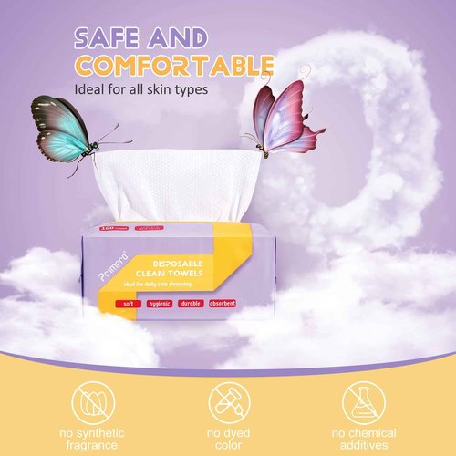 Primpro 300 Count Disposable Face Towels Ultra Soft Hand Washcloth Lint-Free Dry Wipes Biodegradable Facial Cleansing Towelettes (100 Count 3 Pack)