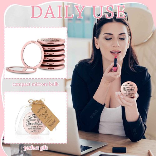 Tatuo 24 Set Sometimes You Forget Your Beautiful Compact Mirror Bulk Inspirational Appreciation Gifts for Women Pocket Makeup Mirrors for Mom Bachelorette Bridal Party Souvenir Gifts