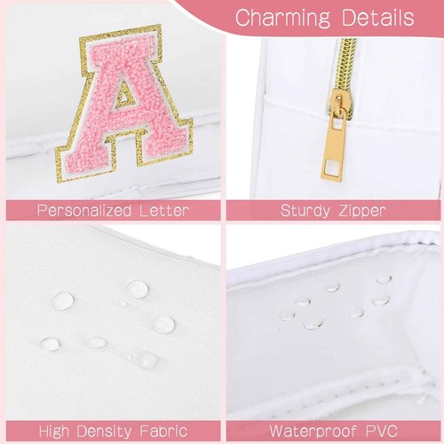 LOFOWN Initial Clear Makeup Bag Small Cosmetic Bag Travel Toiletry Bag Clear Zipper Pouch Purse Organizer Bags for Women (White-M, K)