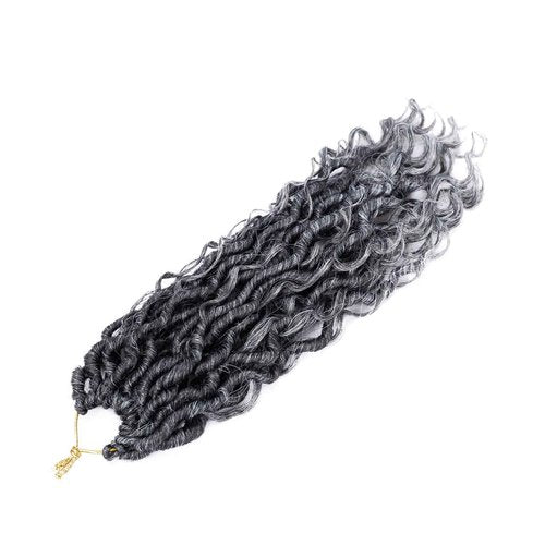 LIYATE Goddess Locs Crochet Hair 14 Inch 6 Packs Faux Locs Crochet Hair for Black Women Pre Looped Soft River Locs Crochet Braids with Curly Hair Bohemian Hippie Locs Hair Extensions(T1B/Gray)