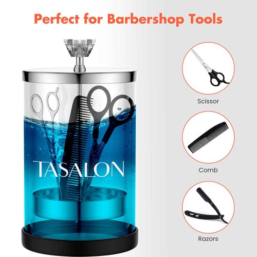 TASALON Barber Jar Pack of 1 - 25 oz Stainless Cap and Glass Jar with Removable Basket, Salon or Nail Spa