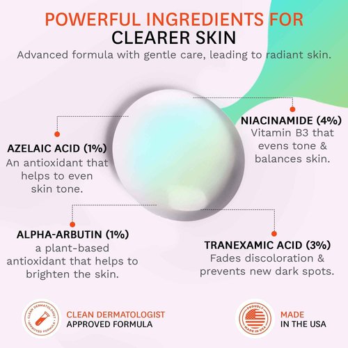 Fig.1 Even Tone Serum for Dark Spots & Uneven Skin Tone, Glowing Skin Face Serum with Niacinamide, Azelaic Acid, Tranexamic Acid & Alpha-Arbutin, Fragrance-Free, Safe for Sensitive Skin, 30ml