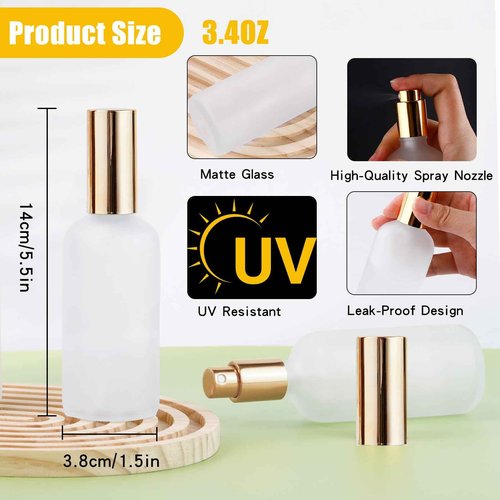 Gabotrie 30 Pcs Glass Spray Bottle, 3.4 oz/ 100 ml Perfume Empty Bottles, Frosted Glass Spray Bottles, Refillable Clear Decorative Bottle with Gold Fine Mist Sprayer Pump for Face Body Travel