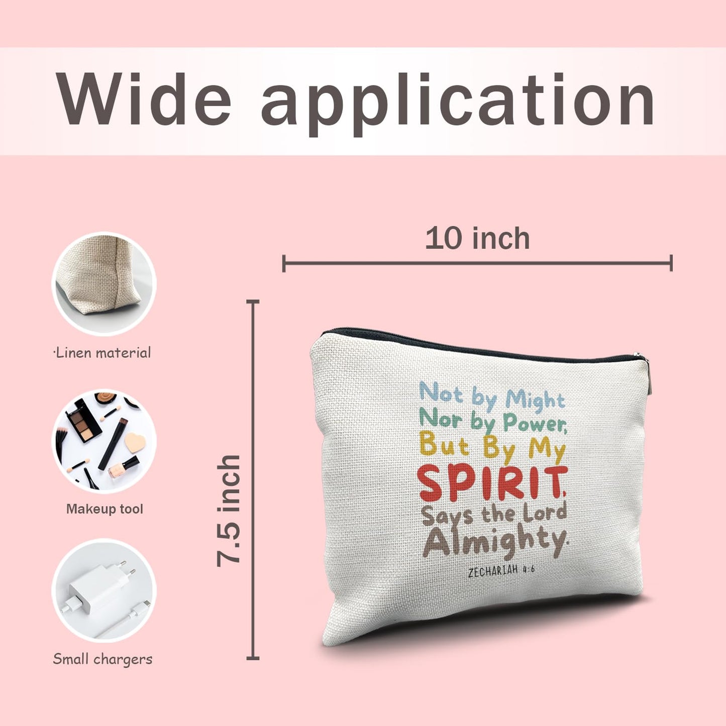 Nogrit Christian Inspirational Makeup Bag Cosmetic Bags for Women, Christian Gifts for Women Faith, Religious Bible Verse Small Makeup Cosmetic Bag for Purse, Zechariah 4:6