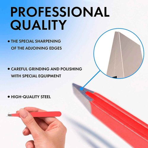 Professional eyebrow tweezers, Tweezers for Men, Women and Children, with angled tip for easy plucking of ingrown hairs, Stainless steel (Pink)