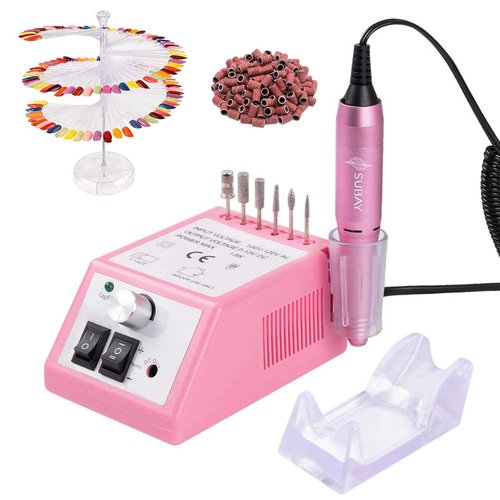Subay Professional Finger Toe Nail Care Electric Nail Drill Machine with 120Pcs Clear Nail Color Swatches Display for Gel Polish Spiral Nail Sample Practice Sticks