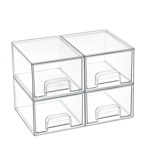 Vtopmart 4 Pack Small Clear Stackable Storage Drawers,Acrylic Bathroom Makeup Organizer,Plastic Storage Bins For Vanity, Undersink, Kitchen Cabinets, Pantry, Home Organization