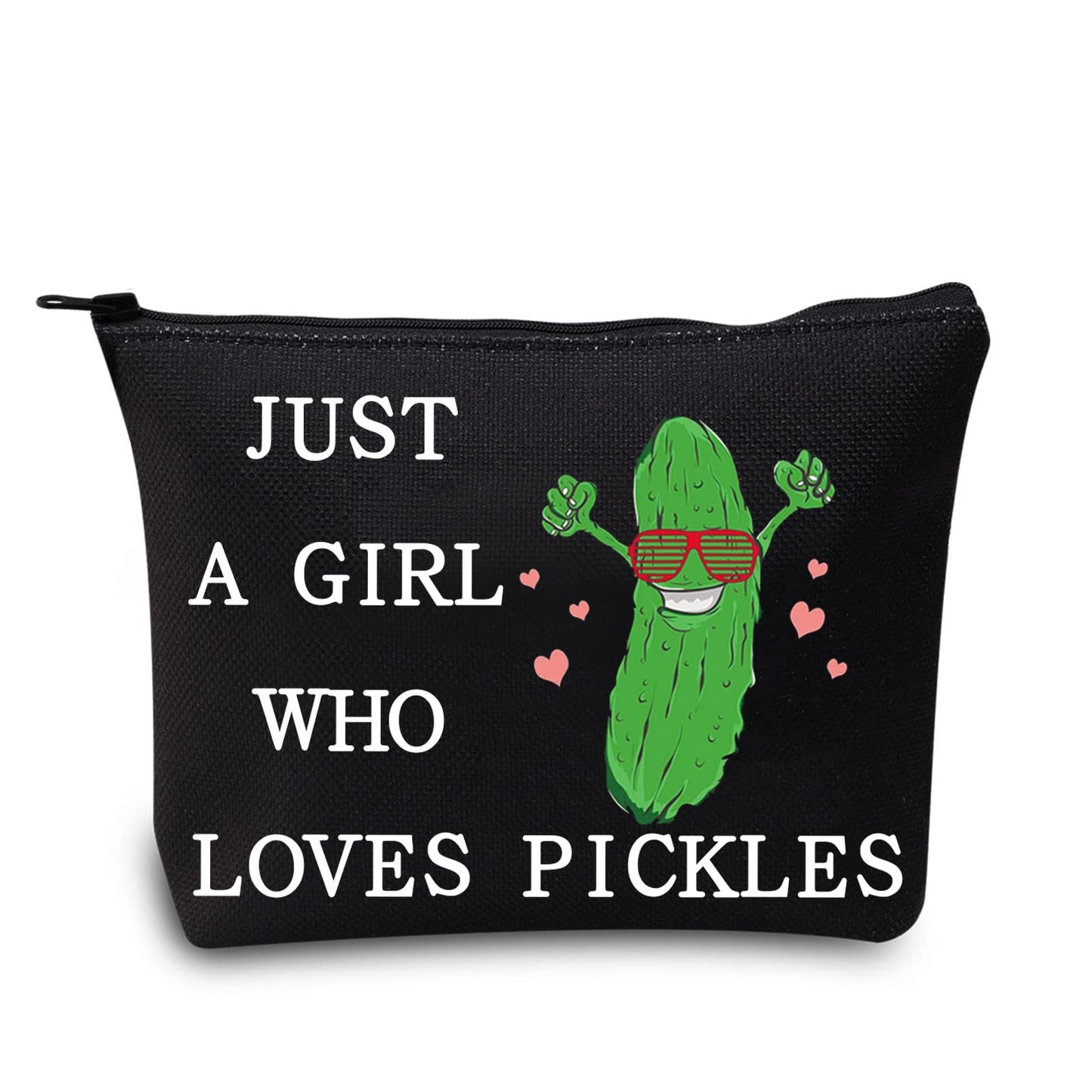 LEVLO Funny Pickle Cosmetic Bag Pickle Food Costume Party Gift Just A Girl Who Loves Pickles Makeup Zipper Pouch Bag Pickle Lover Gift(Loves Pickles Black)