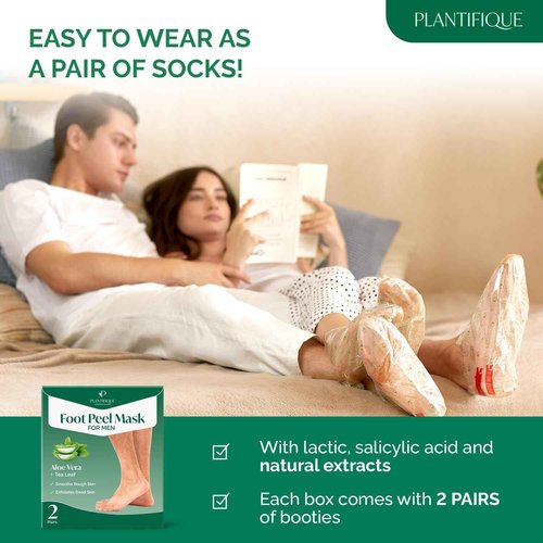 PLANTIFIQUE Foot Peeling Mask Dermatologically Tested Repairs Heels, Removes Dry Dead Skin for Baby Soft Feet Exfoliating Strawberry 2 pack and Men 2 pack
