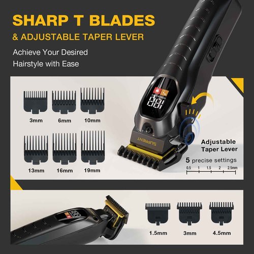 SUPRENT Cordless Hair Clippers for Men - Professional Hair Clipper & Trimmer Set, Wireless Hair Cutting Kit for Family, Rechargeable Cordless Hair & Beard Trimming Set for Men with LED Display (Black)