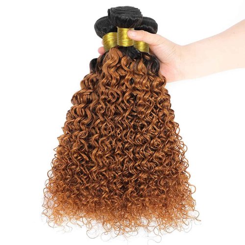 Leruikair Human Hair Bundles 14 16 18 Inch Jerry Curly Wave Human Hair Bundles Omber Chocolate Brown T1B/30 Unprocessed Brazilian Soft Quick Weave Hair for Black Women