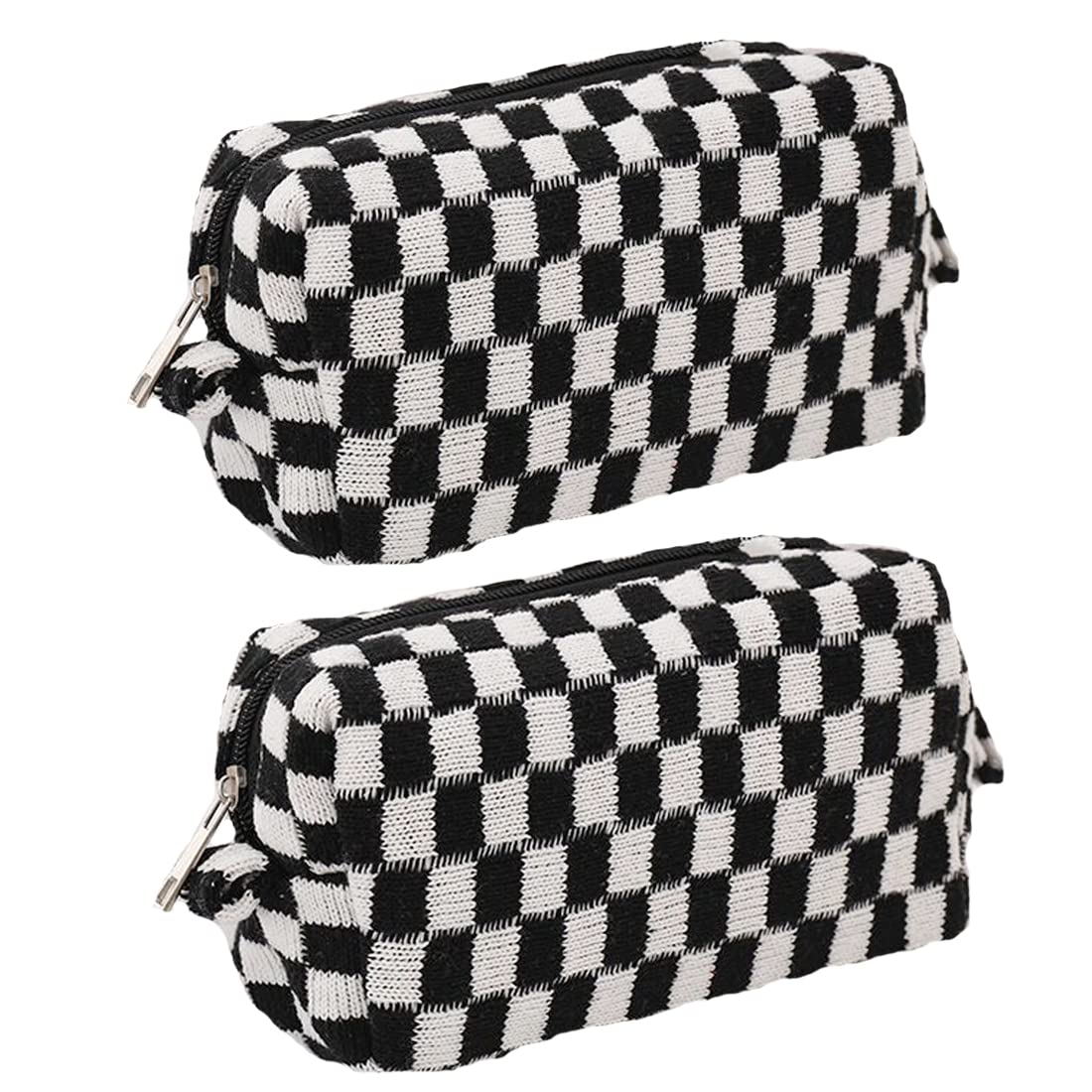 SxoSyo 2 Pcs Cosmetic Bags for Women Makeup Bag Purse Travel Toiletry Zipper Storage Pouch Make up Brushes Organizer for Gifts (Checkered, Black 2)