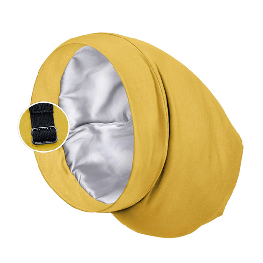 Satin Lined Sleep Cap Bonnet for Curly Hair and Braids, Stay On All Night Hair Wrap with Adjustable Strap for Women and Men, Yellow, Pack of 1