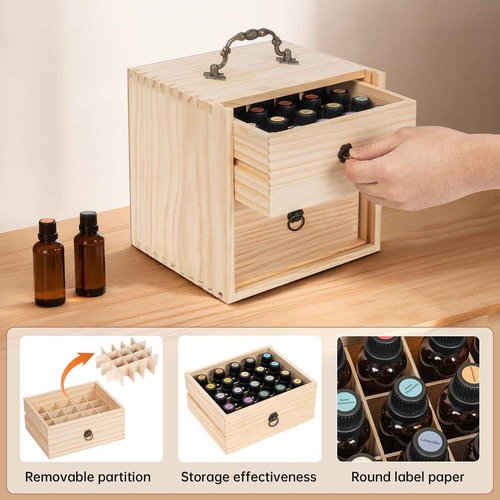 TORIBIO Essential Oil Storage Holder Organizer for 40 Bottles, Wooden Essential Oils Box Holds 5 10 15 20 30 ml for Young Living & Doterra Bottles