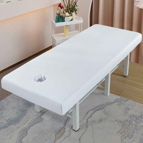 Premium Reusable Massage Table Sheets Bed Cover 75 x 31.5 Inches with Face Hole, Fitted Table for Master Massage, Mat for Esthetician, Waterproof, Oilproof, Machine Washable (White, 75 x 31.5 Inches)
