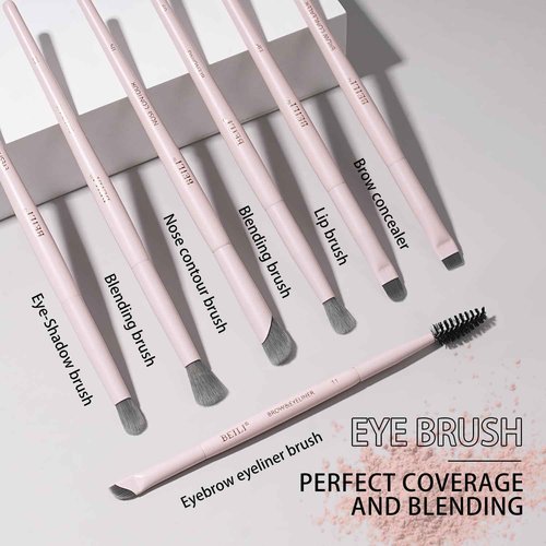 BEILI Makeup Brush Set,White Makeup Brush Set, 12 Vegan Makeup Brushes for Powder Foundation, Concealer, Eyebrows, Eyeshadow, Contour, Eyeliner, Blender Eye Brush (Pink)