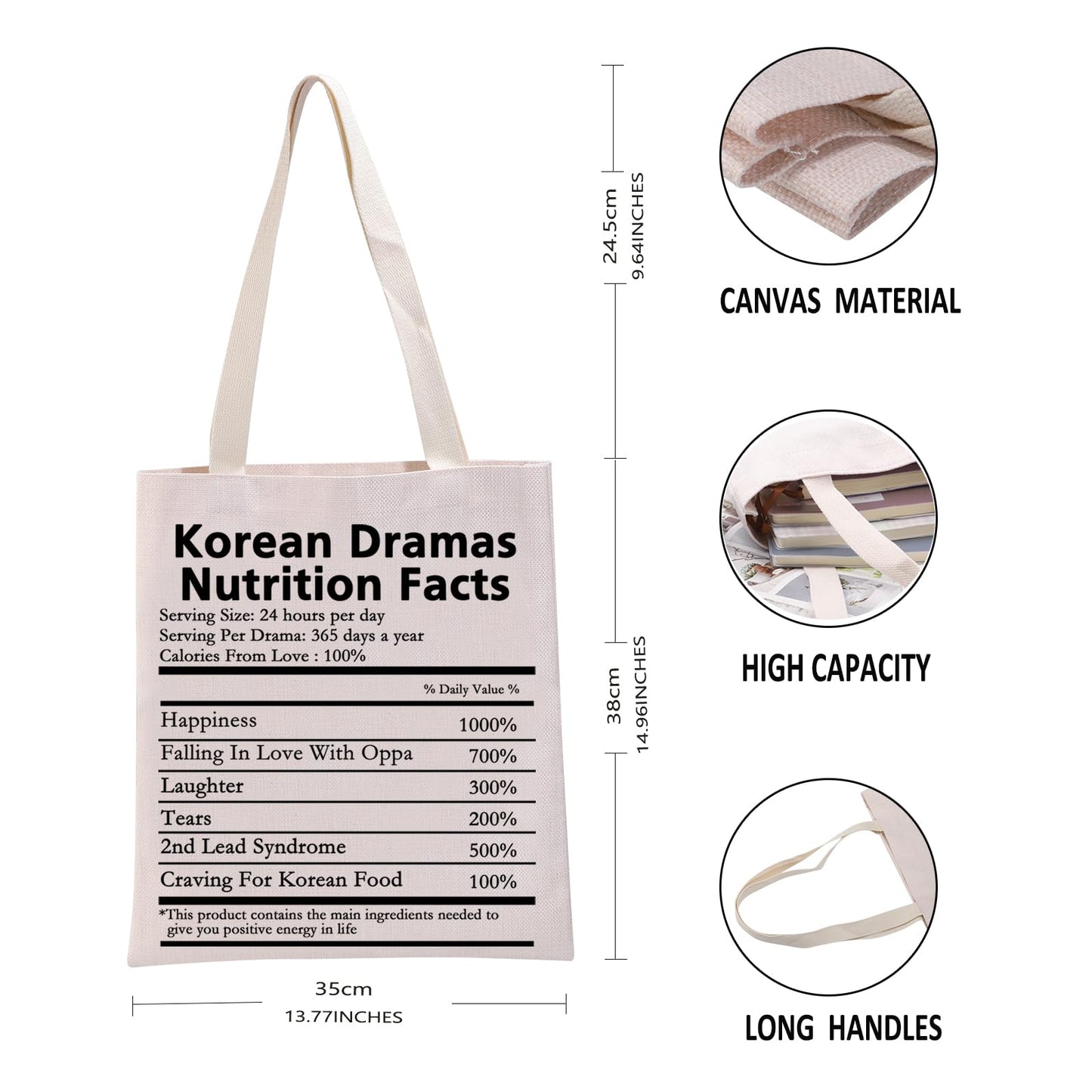 G2TUP Korean Drama Lover Gift Korean Drama Nutrition Facts Tote Bag Korean Drama Addict Handbag Korean Drama Fan Gift (Korean Drama TB)