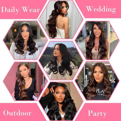 AIWET Body Wave Clip in Hair Extensions Real Human Hair for Black Women 8Pcs 110g Wavy Human Hair Clip in Extensions Natural Black Grade 12A Virgin Human Hair Extensions Double Wefts (#1B,14 Inch)