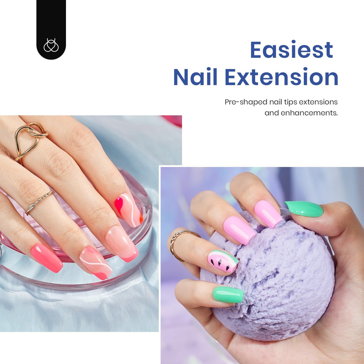 Beetles Gel Nail Kit Easy Nail Extension Set 500Pcs Pre shaped Short Square False Nail Tips with 5 in 1 Mutipurpose Glue Gel Base Uv Led Nail Lamp for Nail Art Diy Home