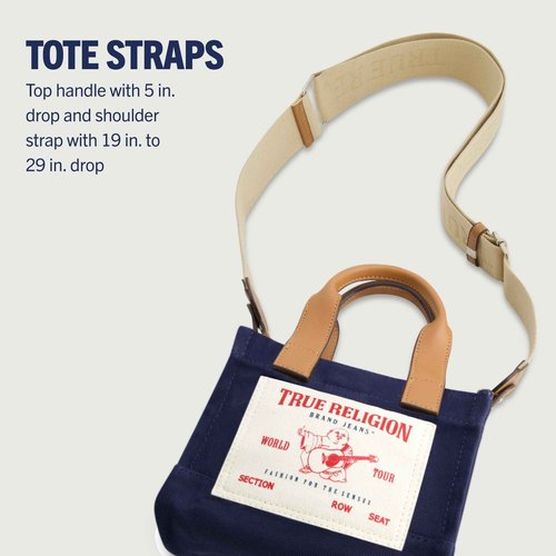 True Religion Tote, Women's Mini Travel Shoulder Bag with Adjustable Strap, Navy