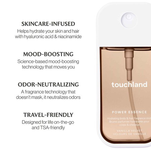 Touchland Hydrating Body & Hair Fragrance Mist, Vanilla Velvet, 2 FL. OZ. Travel Size Body Spray