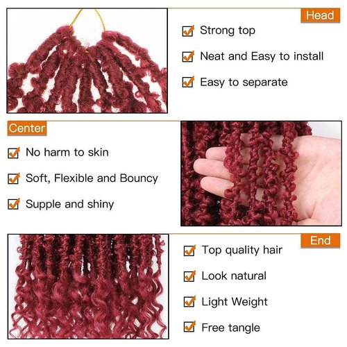 ZRQ Butterfly Locs Crochet Hair With Curly Ends 24 Inch 6Packs Burgundy Distressed Butterfly Faux Locs Pre looped Synthetic Goddess Soft Locs Hair Extensions for Women (24 Inch, bug#)
